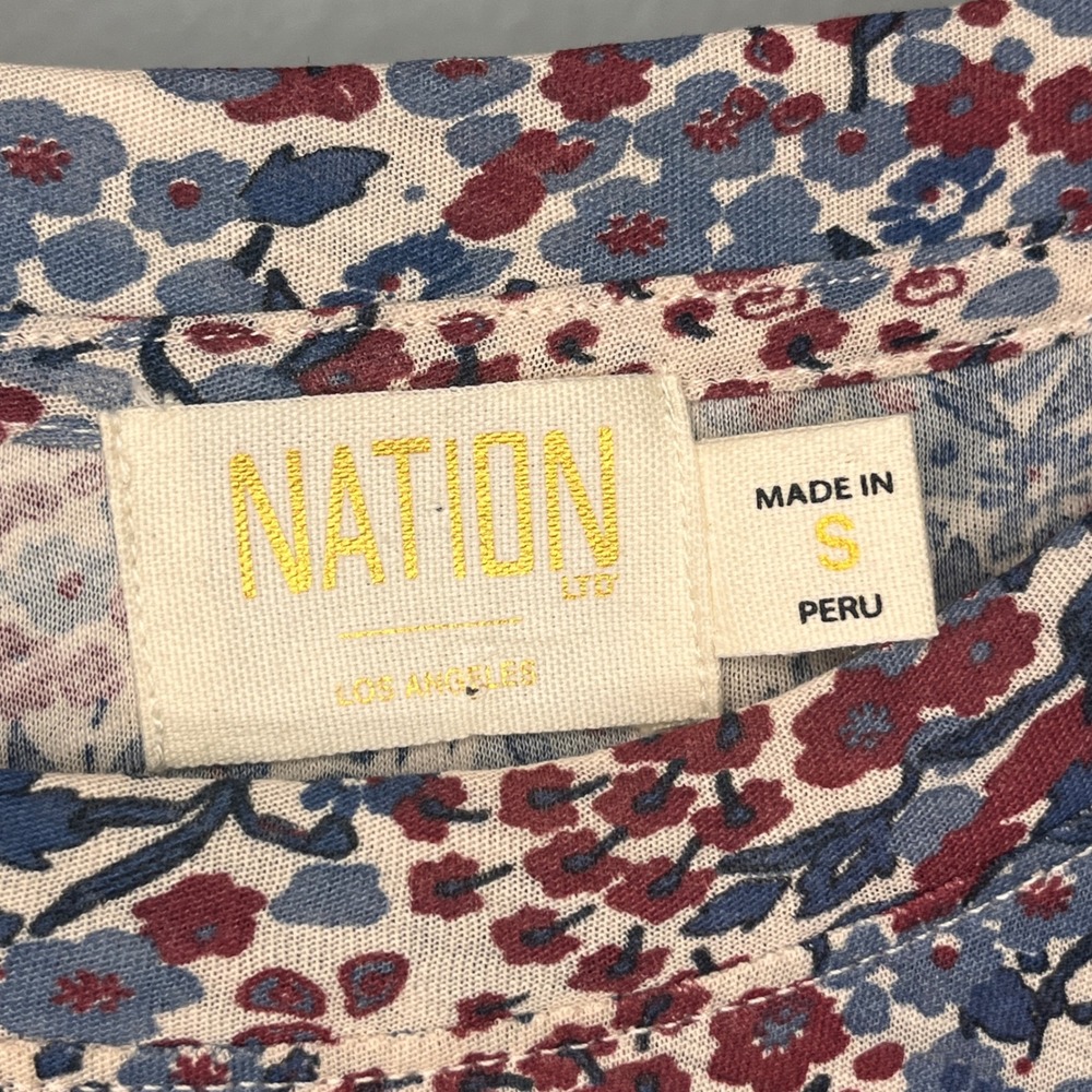 Nation LTD Pima Cotton Martine Casual Peasant Floral Smocked Midi Dress Small - Picture 3 of 12